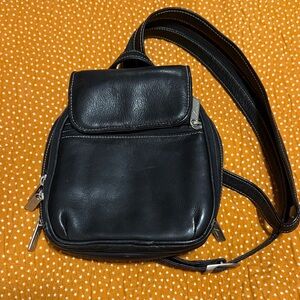 Classic Black Leather Women’s Sling Backpack